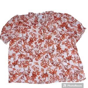 Liz Claiborne Coral Reef Women’s White Coral V Neck Short Sleeve Blouse sz PL